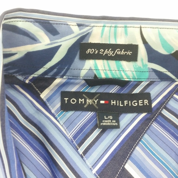 Tommy Hilfiger Striped Shirt Blue 80s 2 Ply Party - Picture 8 of 8